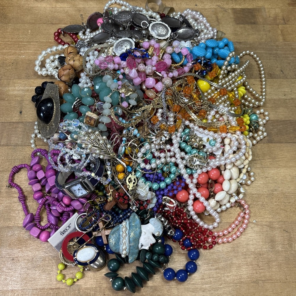Vintage Retro Jewelry Lot 7.8 Lbs Beaded Necklaces Brooches Craft Resale